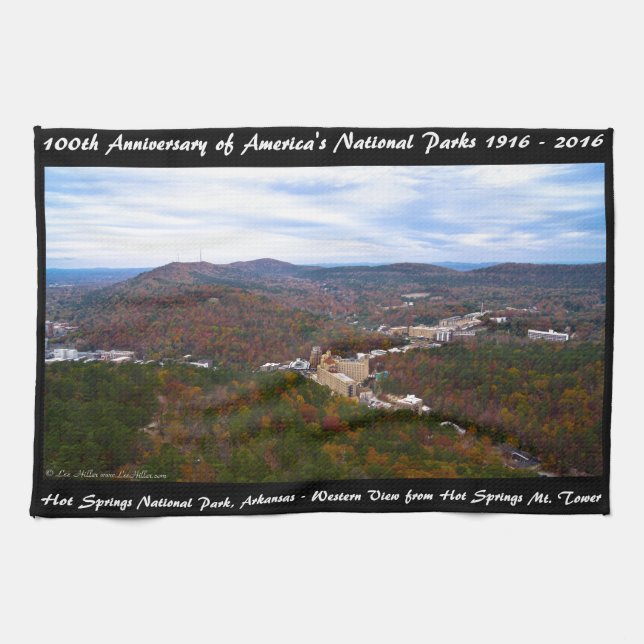 National Park Anniversary Hot Springs Autumn View Tea Towel (Horizontal)