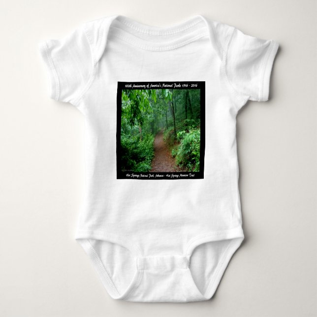 National Park Anniversary Hot Springs Mt Trail Baby Bodysuit (Front)
