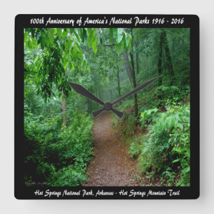 National Park Anniversary Hot Springs Mt Trail Square Wall Clock