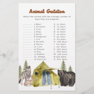 National Park Baby Shower Game - Animal Gestation Flyer