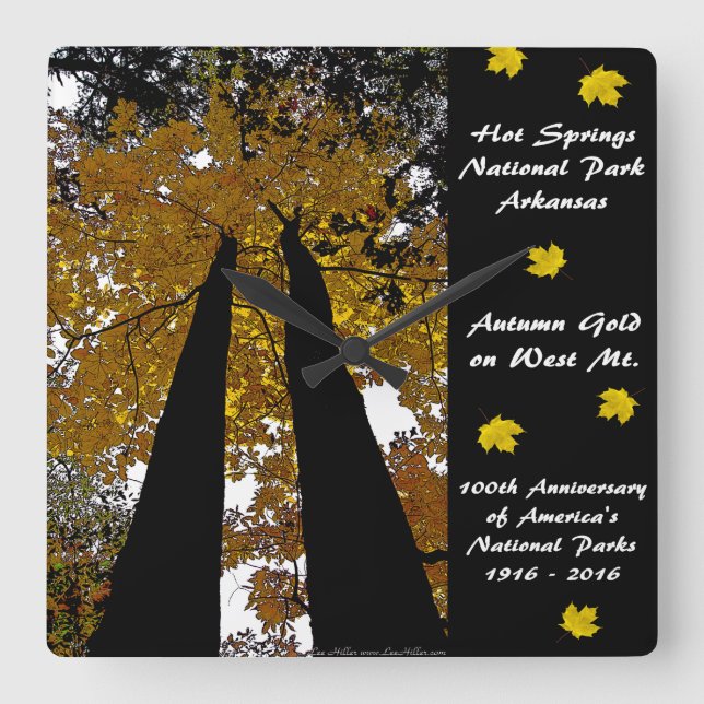National Park Centennial Hot Springs Autumn Gold Square Wall Clock (Front)