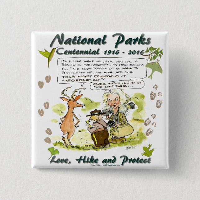 National Park Centennial Photographer Cartoon 15 Cm Square Badge (Front)