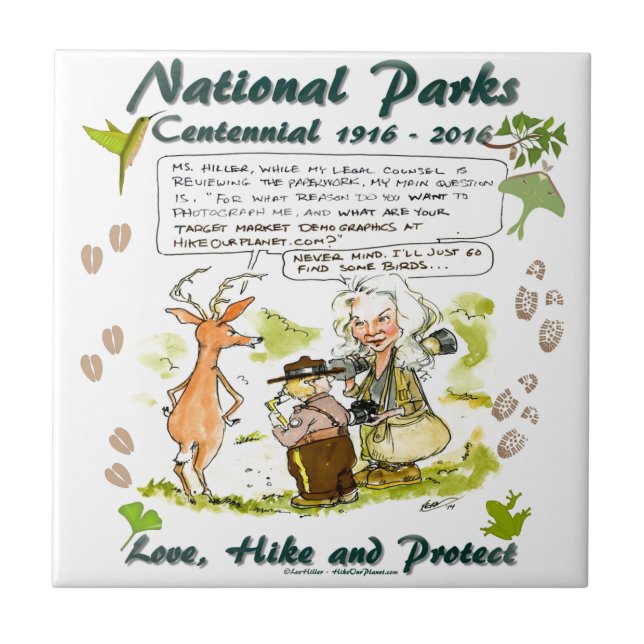 National Park Centennial Photographer Cartoon Ceramic Tile (Front)
