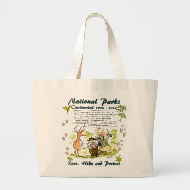 National Park Centennial Photographer Cartoon Large Tote Bag (Front)