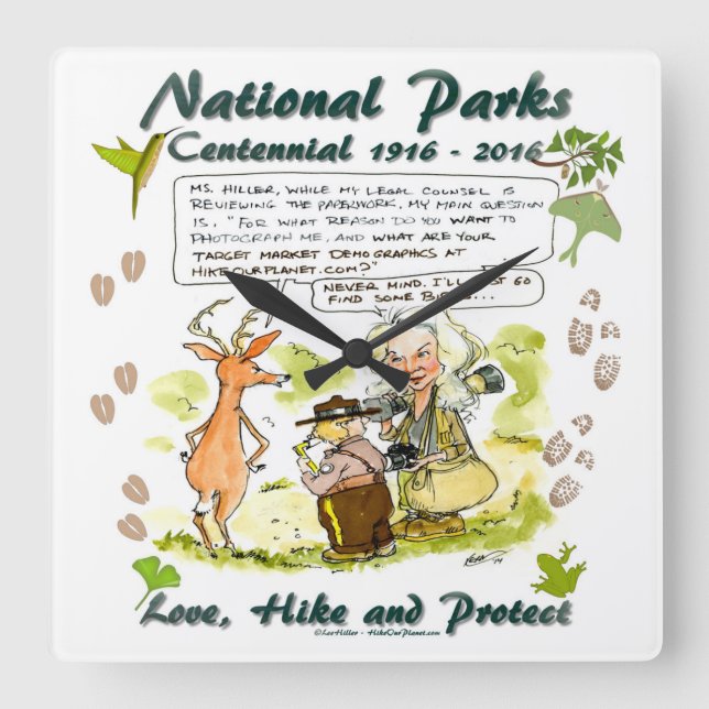 National Park Centennial Photographer Cartoon Square Wall Clock (Front)