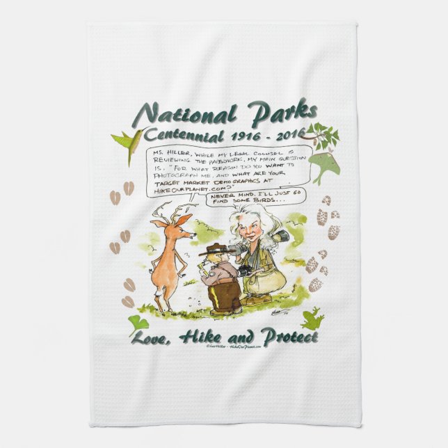 National Park Centennial Photographer Cartoon Tea Towel (Vertical)