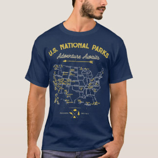 National Park Map Vintage All 59 National Parks Gi T-Shirt