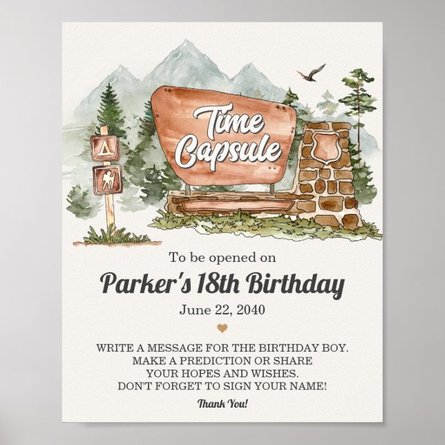 national park time capsule party sign (Front)