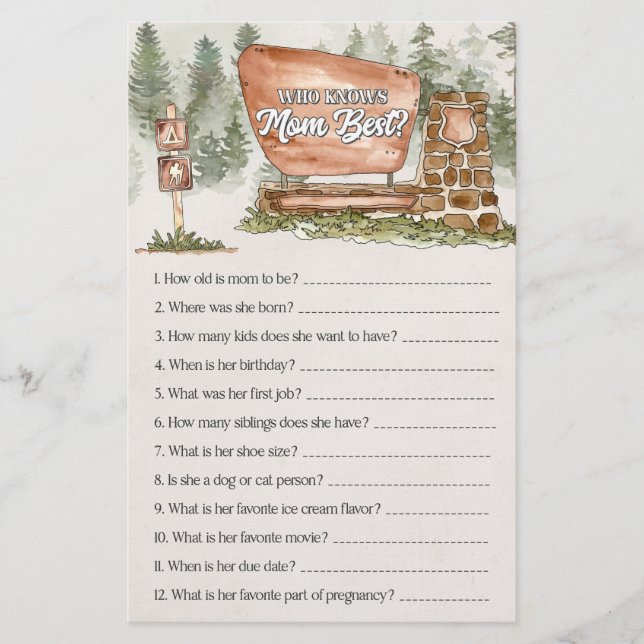 national park who knows mum best baby shower game  (Front)