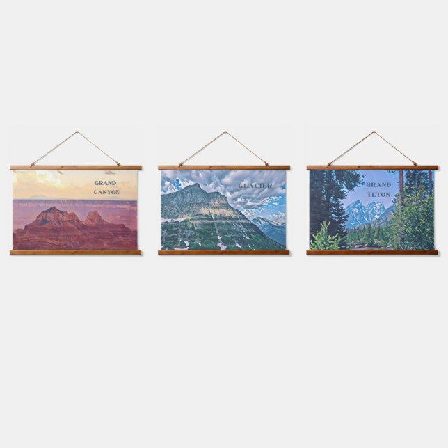 National Park Wood Topped Wall Tapestry Trio (Triple)
