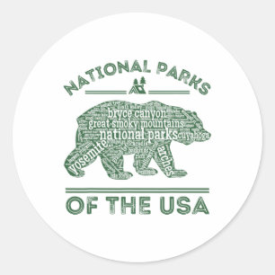 National Parks Bear Hiking Travel Camping Outdoors Classic Round Sticker