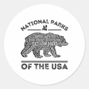 National Parks Bear Hiking Travel Camping Outdoors Classic Round Sticker