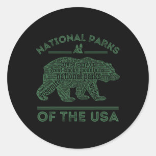 National Parks Bear Hiking Travel Camping Outdoors Classic Round Sticker