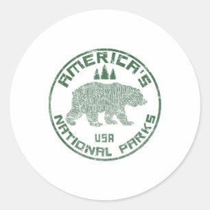 National Parks Bear Hiking Travel Camping Outdoors Classic Round Sticker