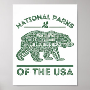 National Parks Bear Hiking Travel Camping Outdoors Poster