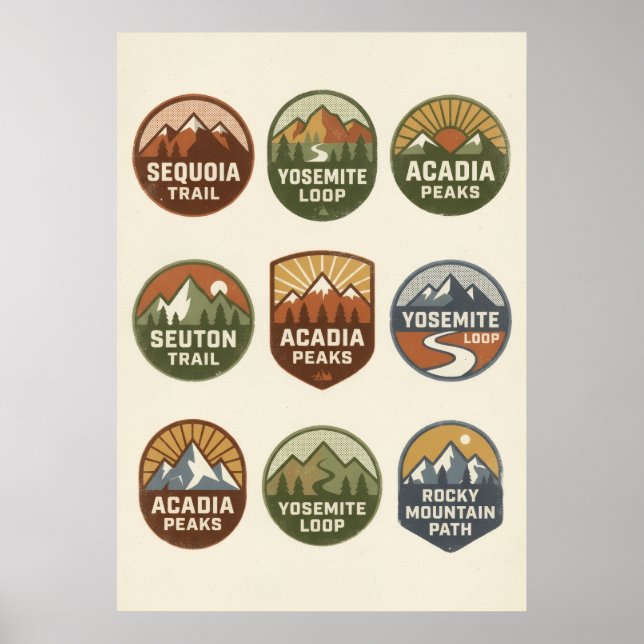 National Parks Hiking Badge Poster (Front)