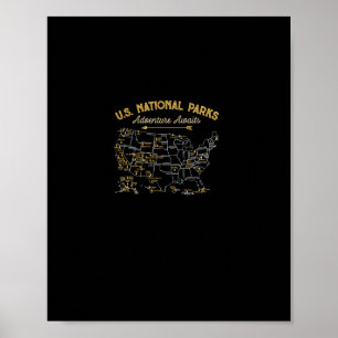 National Parks Hoodie Map Camping Women Men Hiking Poster