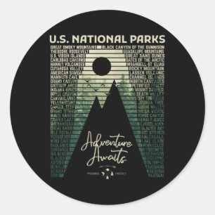 National Parks List Us Park Vintage Camping Hiking Classic Round Sticker