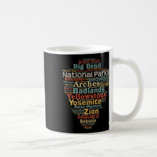 National Parks List Us Word Cloud Art Camping Hiki Coffee Mug
