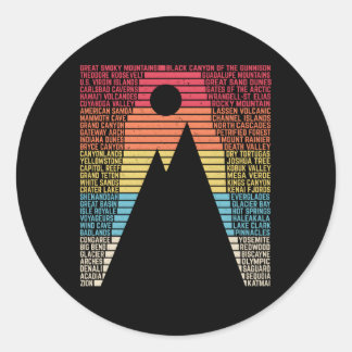 National Parks List Word Camg Hiking Classic Round Sticker