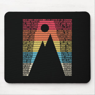 National Parks List Word Vintage Camping Hiking Me Mouse Pad