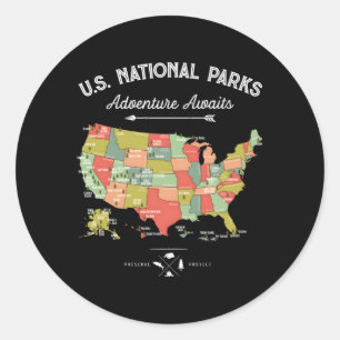 National Parks Map 59 Us Camg Hiking Classic Round Sticker
