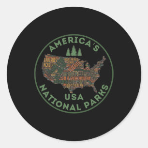 National Parks Map Hiking Travel Camping Outdoors  Classic Round Sticker