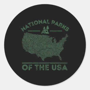 National Parks Map Hiking Travel Camping Outdoors Classic Round Sticker