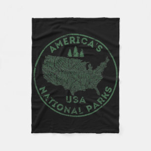 National Parks Map Hiking Travel Camping Outdoors Fleece Blanket