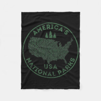 National Parks Map Hiking Travel Camping Outdoors  Fleece Blanket