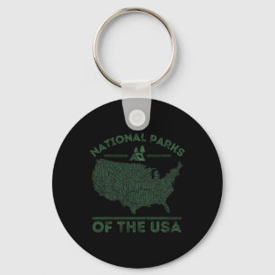 National Parks Map Hiking Travel Camping Outdoors Key Ring