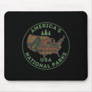 National Parks Map Hiking Travel Camping Outdoors  Mouse Pad