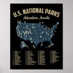 National Parks Map Us Camping Hiking Outdoor Men W Poster