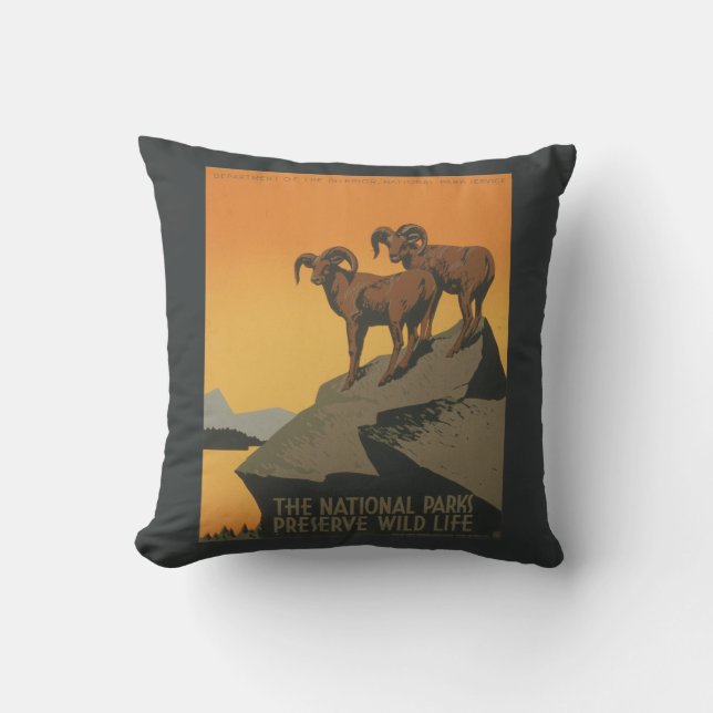 National Parks Preserve Vintage Ad. Cushion (Front)