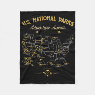 National Parks T Shirt Map Camping Women Men Hikin Fleece Blanket