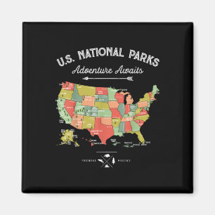National Parks T Shirt Map Camping Women Men Hikin Magnet