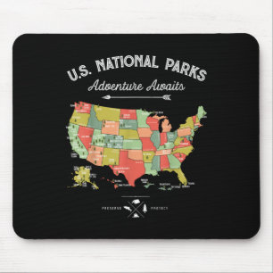 National Parks T Shirt Map Camping Women Men Hikin Mouse Pad