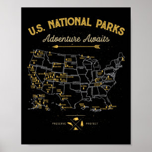 National Parks T Shirt Map Camping Women Men Hikin Poster