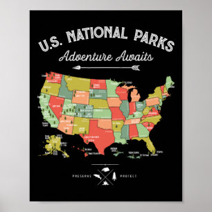 National Parks T Shirt Map Camping Women Men Hikin Poster