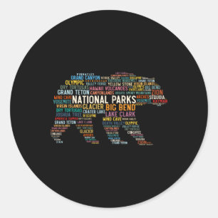 National Parks Usa List Word Cloud Bear Camping An Classic Round Sticker