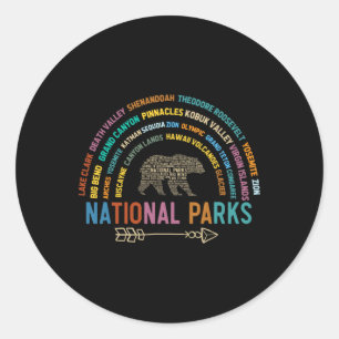 National Parks Usa List Word Cloud Bear Camping An Classic Round Sticker
