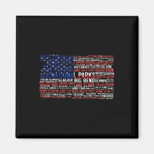 National Parks Usa List Word Cloud Us Flag Camping Magnet
