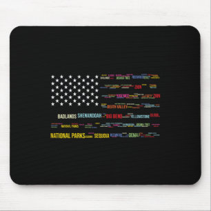National Parks Usa List Word Cloud Us Flag Camping Mouse Pad