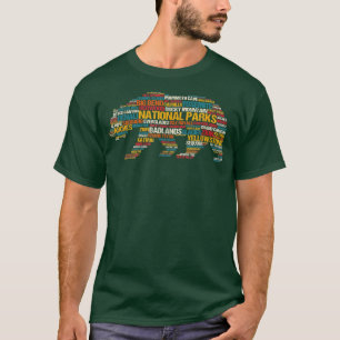 National Parks USA List Words Cloud Bear Camping H T-Shirt