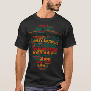 National Parks Word List Cloud Camping Hiking Men  T-Shirt