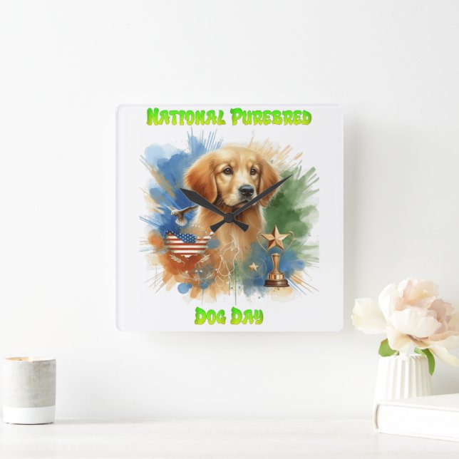 National Purebred Dog Day Celebration Artwork Square Wall Clock (Home)