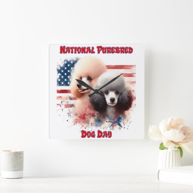 National Purebred Dog Day Celebration With Poodles Square Wall Clock (Home)