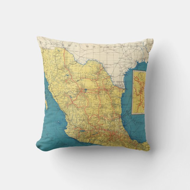 National Railroads of Mexico Map Cushion (Front)