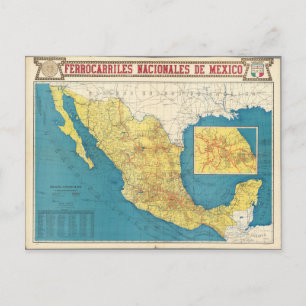 National Railroads of Mexico Map Postcard
