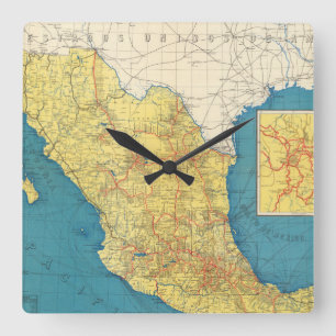 National Railroads of Mexico Map Square Wall Clock